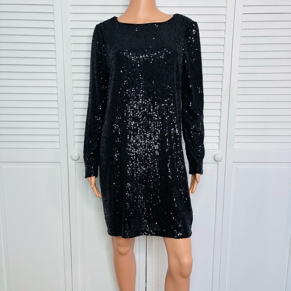 EXPRESS Black Long Sleeve Sequin Dress Size Medium - Picture 1 of 6